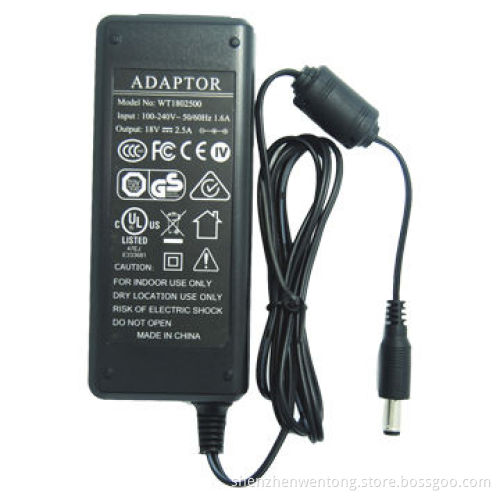 45W 18V 2.5A universal AC/DC power supply, UL/CE/GS/FCC/CCC/SAA, C6/C8/C14